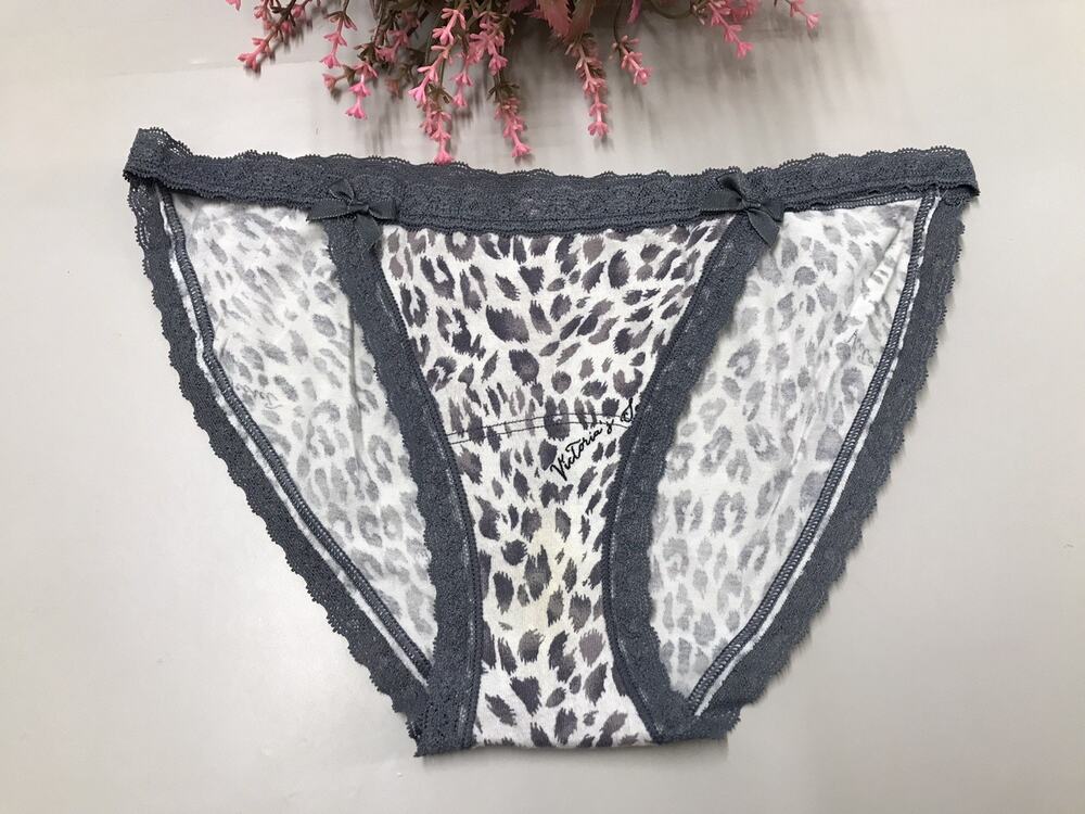 VGT Victoria's Secret String Bikini Sm Animal Print Bow Scalloped Lace Trim RARE